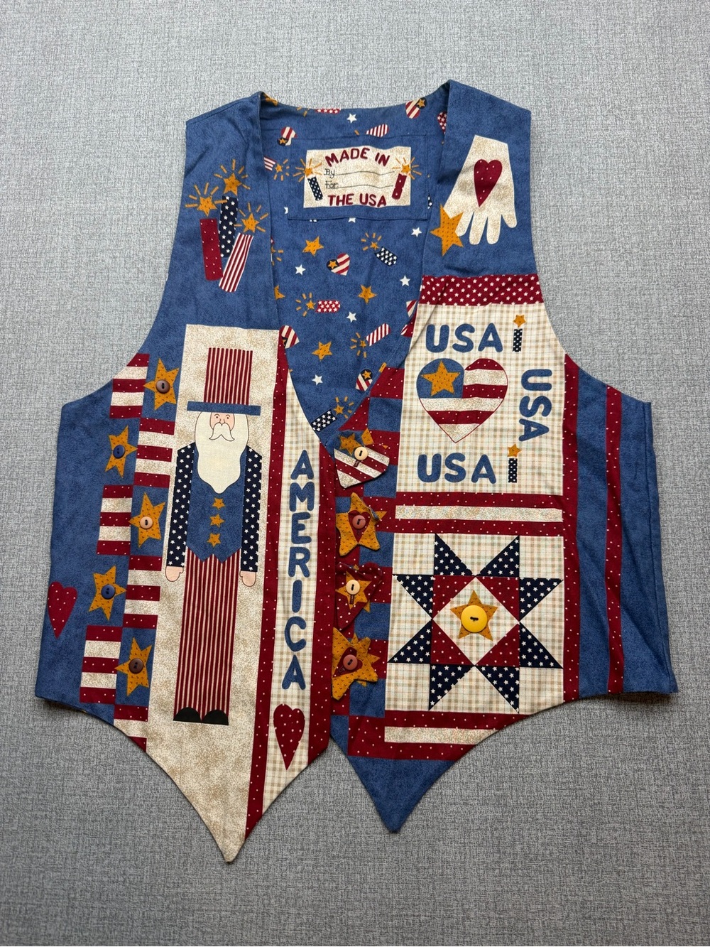 Vintage Made In The USA Patriotic Uncle Sam Graphic Vest